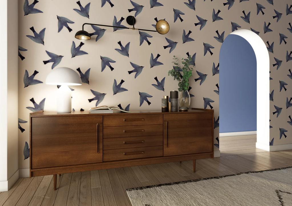 L’oiseau Swallows, Pattern Wallpaper in Hallway