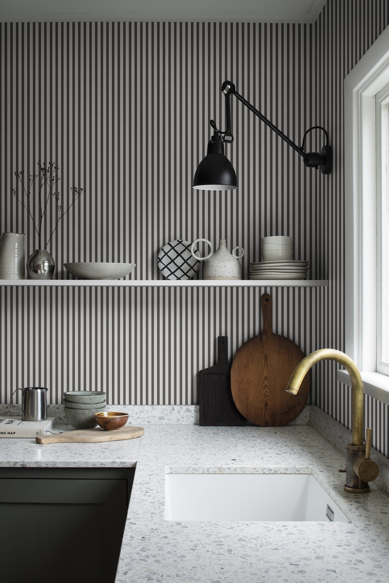 Delicate Stripes, Wallpaper in semi-industrial kitchen interior design
