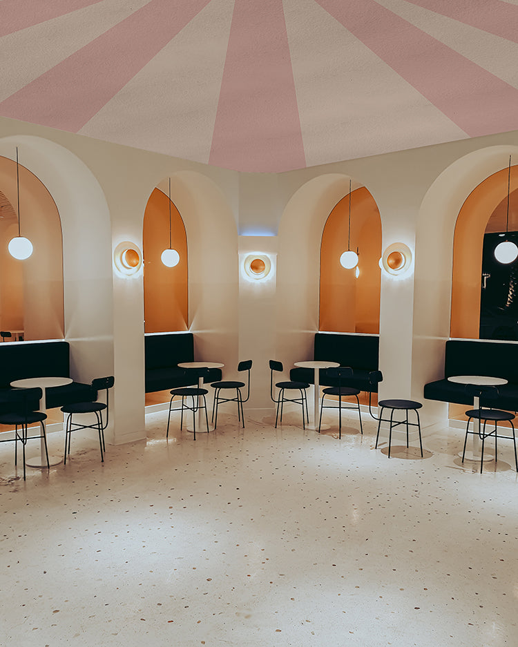 Rising Sun, Geometric Pattern Wallpaper in cafe