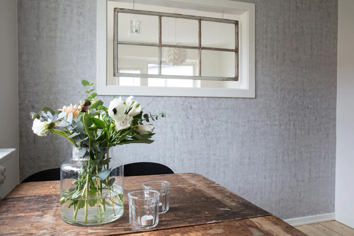 solid grey concrete wallpaper in living room