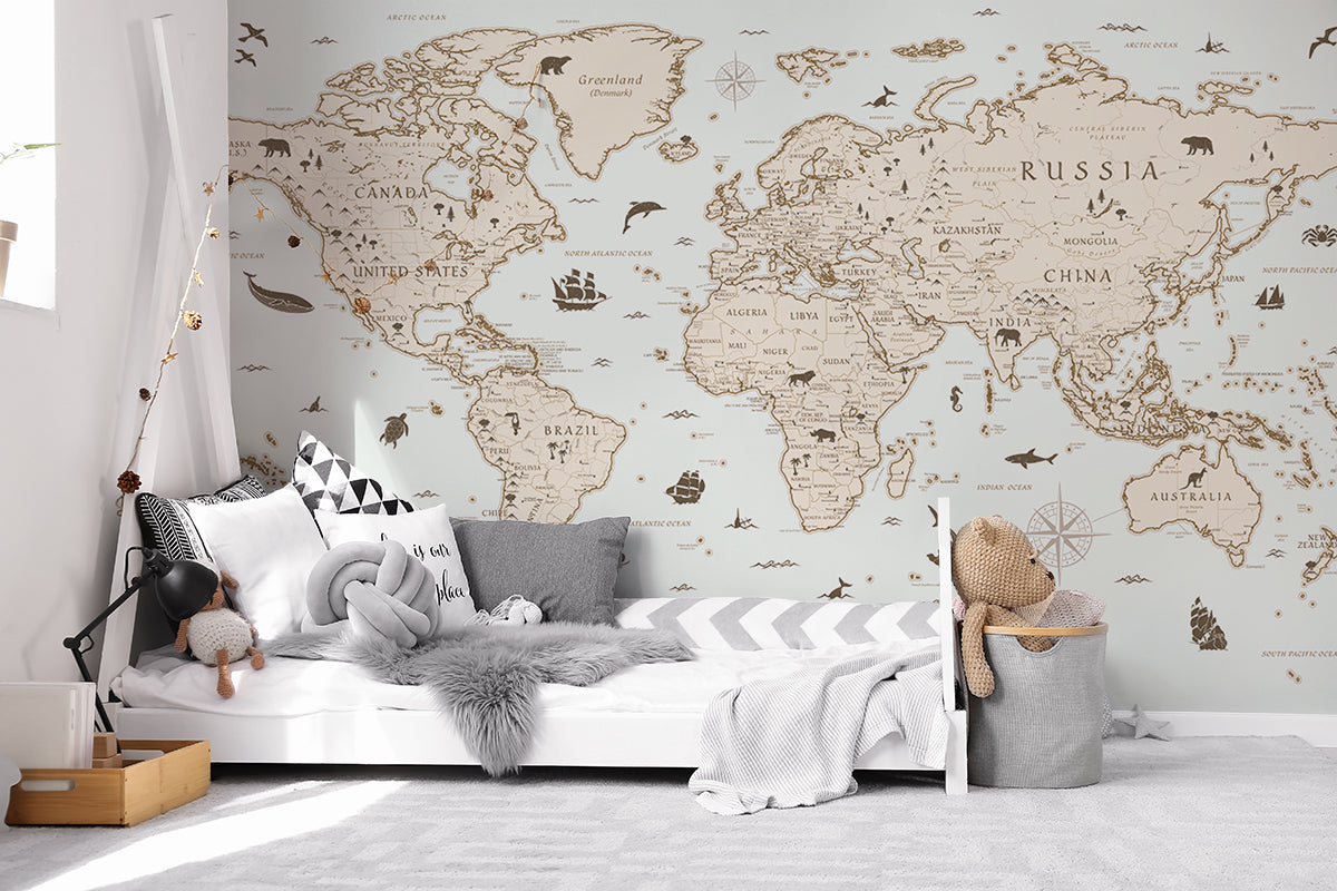 atlas world map in kids bedroom
