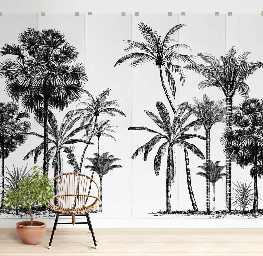 Aesthetic Boho Wallpaper in living room with rattan chair