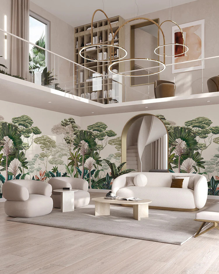 tropical and nature wallpaper design in living hall singapore and malaysia