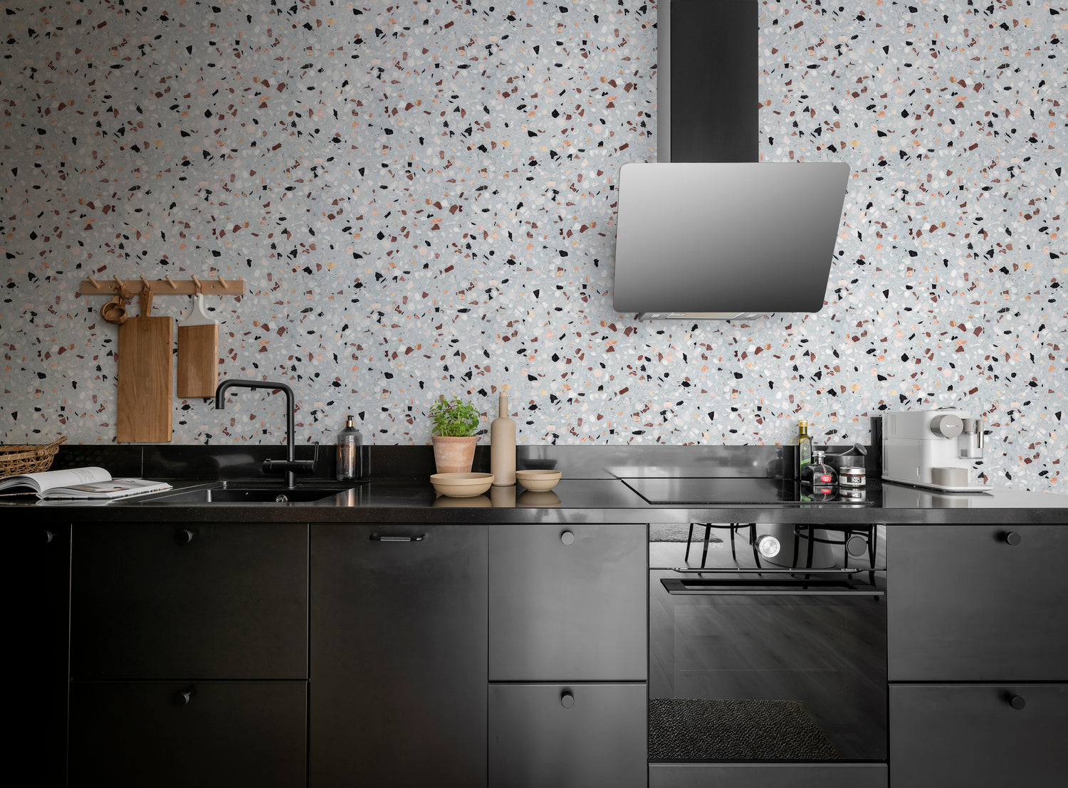 terrazzo wallpaper in kitchen