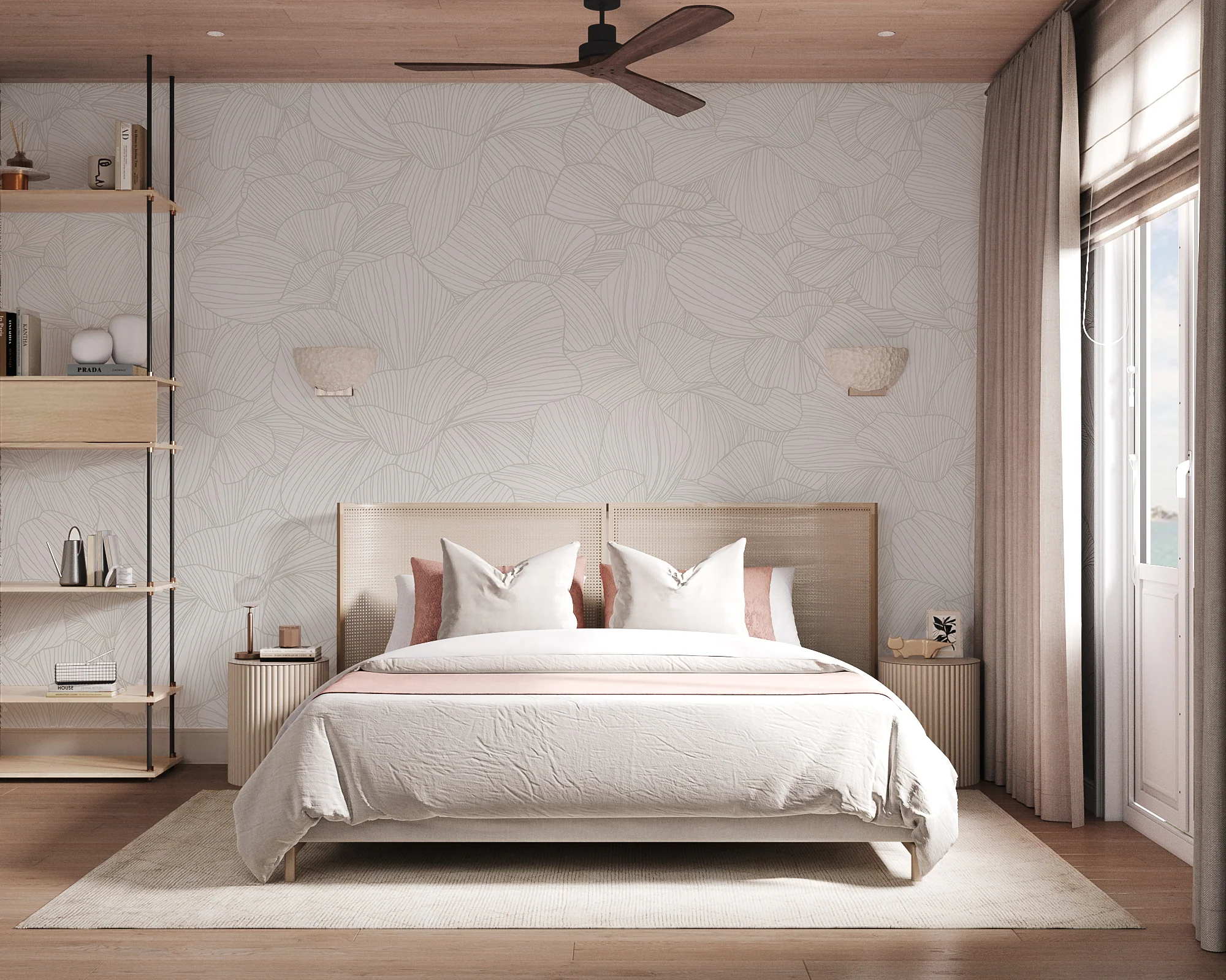 Saltwater Bloom Tropical Mural Wallpaper in bedroom